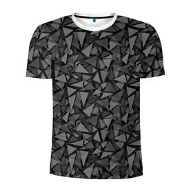 Мужская футболка 3D спортивная с принтом Геометрический серый узор  в Курске, 100% полиэстер с улучшенными характеристиками | приталенный силуэт, круглая горловина, широкие плечи, сужается к линии бедра | Тематика изображения на принте: абстрактный | геометрический | мозаика | серый | современный | темный серый | черно белый