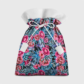 Подарочный 3D мешок с принтом Тропические цветы  в Курске, 100% полиэстер | Размер: 29*39 см | Тематика изображения на принте: летний | розовый | синий | тропический узор | цветочный узор | цветы | экзотические цветы
