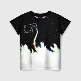 Детская футболка 3D с принтом Затерянный в космосе в Курске, 100% гипоаллергенный полиэфир | прямой крой, круглый вырез горловины, длина до линии бедер, чуть спущенное плечо, ткань немного тянется | звезды слон пламя потерянный забытый радуга хобот огонь