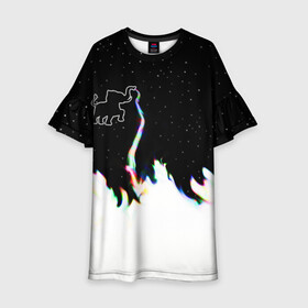 Детское платье 3D с принтом Затерянный в космосе в Курске, 100% полиэстер | прямой силуэт, чуть расширенный к низу. Круглая горловина, на рукавах — воланы | звезды слон пламя потерянный забытый радуга хобот огонь