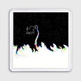 Магнит 55*55 с принтом Затерянный в космосе в Курске, Пластик | Размер: 65*65 мм; Размер печати: 55*55 мм | Тематика изображения на принте: звезды слон пламя потерянный забытый радуга хобот огонь
