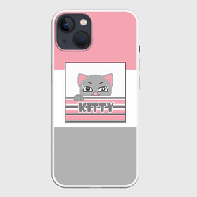 Чехол для iPhone 13 с принтом Котенок . Kitty в Курске,  |  | детская иллюстрация | детский | для девочки | звезды | кот | маленький котенок | малышам | розовый | серый | серый и розовый
