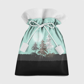 Подарочный 3D мешок с принтом Лес. Мозаичный узор  в Курске, 100% полиэстер | Размер: 29*39 см | Тематика изображения на принте: бирюзовый | елка | ель | зима | картина | лес | луна горы | мозаика | новогодний | холмы