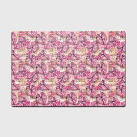 Головоломка Пазл магнитный 126 элементов с принтом Розовый тропический узор в Курске, полимерный материал с магнитным слоем | 126 деталей, размер изделия —  180*270 мм | бежевый | листья | пальмовые листья | розовые цветы | розовый | тропические цветы | цветочный