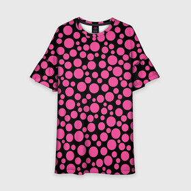 Детское платье 3D с принтом Темно-розовый горох на черном  в Курске, 100% полиэстер | прямой силуэт, чуть расширенный к низу. Круглая горловина, на рукавах — воланы | в горошек | горох | малиновый | ретро | розовый горох | розовый и черный | черный