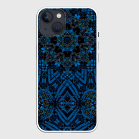 Чехол для iPhone 13 с принтом Черно синяя мандала . в Курске,  |  | Тематика изображения на принте: калейдоскоп | круглый | модный | орнамент | синий | современный | темно синий | этнический