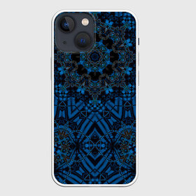 Чехол для iPhone 13 mini с принтом Черно синяя мандала . в Курске,  |  | Тематика изображения на принте: калейдоскоп | круглый | модный | орнамент | синий | современный | темно синий | этнический
