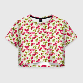 Женская футболка Crop-top 3D с принтом Спелая вишня  в Курске, 100% полиэстер | круглая горловина, длина футболки до линии талии, рукава с отворотами | вишня | детский | красные ягоды | летний узор | лето | малышам | ретро | сад | ягоды