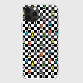 Чехол для iPhone 12 Pro Max с принтом Яркая шахматная доска в Курске, Силикон |  | клетка | орнамент | паттерн | спорт | узор | цветной | черно белая клетка | черно белое | черно белый принт | шахматная доска | шахматная клетка | шахматные фигуры | шахматы