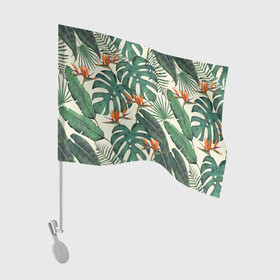 Флаг для автомобиля с принтом Тропический паттерн в Курске, 100% полиэстер | Размер: 30*21 см | азия | акварель | акварельный | банановые листья | ботанический | винтажный | зеленый | иллюстрация | лес | летний | лето | монстера | оранжевый | отпуск | пальмовые листья | стрелиция | тропики