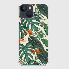 Чехол для iPhone 13 mini с принтом Тропический паттерн в Курске,  |  | азия | акварель | акварельный | банановые листья | ботанический | винтажный | зеленый | иллюстрация | лес | летний | лето | монстера | оранжевый | отпуск | пальмовые листья | стрелиция | тропики