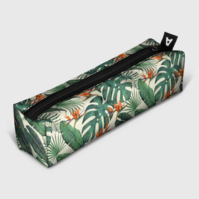 Пенал школьный 3D с принтом Тропический паттерн в Курске, 100% полиэстер | плотная ткань, застежка на молнии | азия | акварель | акварельный | банановые листья | ботанический | винтажный | зеленый | иллюстрация | лес | летний | лето | монстера | оранжевый | отпуск | пальмовые листья | стрелиция | тропики
