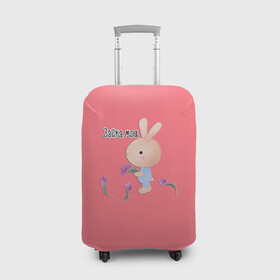 Чехол для чемодана 3D с принтом Зайка моя  в Курске, 86% полиэфир, 14% спандекс | двустороннее нанесение принта, прорези для ручек и колес | детский | для детей | забавный | зайка | зайчик | любовь | малышам | цветочки | шутливый