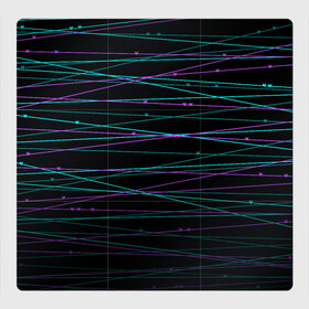 Магнитный плакат 3Х3 с принтом Неоновые тонкие нити  в Курске, Полимерный материал с магнитным слоем | 9 деталей размером 9*9 см | Тематика изображения на принте: детский | любовь | неоновый узор | полосы | сердечки | сердце | темный | тонкие полоски | черный