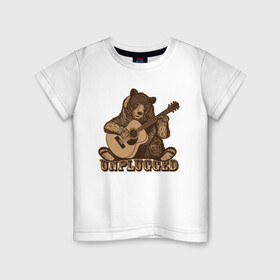 Детская футболка хлопок с принтом Медведь играет на гитаре в Курске, 100% хлопок | круглый вырез горловины, полуприлегающий силуэт, длина до линии бедер | Тематика изображения на принте: гитара | медведь | медвежонок | миша | мишка | музыкант