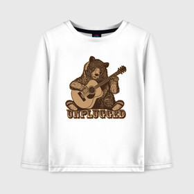 Детский лонгслив хлопок с принтом Медведь играет на гитаре в Курске, 100% хлопок | круглый вырез горловины, полуприлегающий силуэт, длина до линии бедер | гитара | медведь | медвежонок | миша | мишка | музыкант
