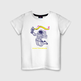 Детская футболка хлопок с принтом Рисуй в космосе в Курске, 100% хлопок | круглый вырез горловины, полуприлегающий силуэт, длина до линии бедер | Тематика изображения на принте: балончик | граффити | космос | краски | рисунки
