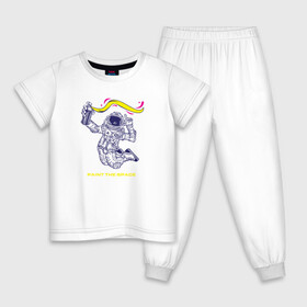 Детская пижама хлопок с принтом Рисуй в космосе в Курске, 100% хлопок |  брюки и футболка прямого кроя, без карманов, на брюках мягкая резинка на поясе и по низу штанин
 | Тематика изображения на принте: балончик | граффити | космос | краски | рисунки