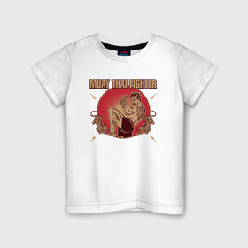 Детская футболка хлопок с принтом MUAY THAI FIGHTER в Курске, 100% хлопок | круглый вырез горловины, полуприлегающий силуэт, длина до линии бедер | Тематика изображения на принте: fighter | muay thai | боец | драки | карате | муай тай | мутай