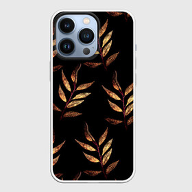 Чехол для iPhone 13 Pro с принтом Золотисто красные листья в Курске,  |  | 8 марта | leaves | march 8 | spring | ботаническая иллюстрация | весна | день рождения | золотой | красный | лето | листья | любовь | праздник | принт | природа | растения | черный