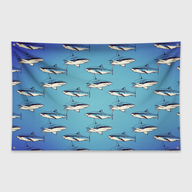 Флаг-баннер с принтом Акулы Паттерн в Курске, 100% полиэстер | размер 67 х 109 см, плотность ткани — 95 г/м2; по краям флага есть четыре люверса для крепления | shark | акулы | иллюстрация | морские жители | морские обитатели | паттерн | рисунок | рыбы