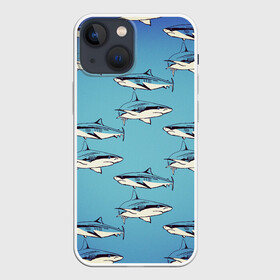 Чехол для iPhone 13 mini с принтом Акулы Паттерн в Курске,  |  | shark | акулы | иллюстрация | морские жители | морские обитатели | паттерн | рисунок | рыбы