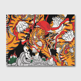 Альбом для рисования с принтом Самурайский тигр в Курске, 100% бумага
 | матовая бумага, плотность 200 мг. | воин | год тигра | закат | крупная кошка | полосы | тигр | тигриная лапа | хищник
