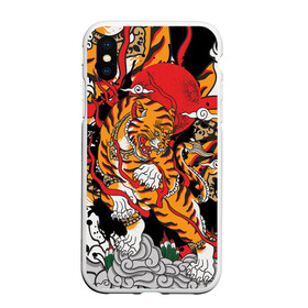 Чехол для iPhone XS Max матовый с принтом Самурайский тигр в Курске, Силикон | Область печати: задняя сторона чехла, без боковых панелей | воин | год тигра | закат | крупная кошка | полосы | тигр | тигриная лапа | хищник