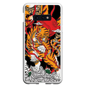 Чехол для Samsung S10E с принтом Самурайский тигр в Курске, Силикон | Область печати: задняя сторона чехла, без боковых панелей | воин | год тигра | закат | крупная кошка | полосы | тигр | тигриная лапа | хищник