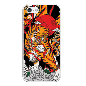 Чехол для iPhone 5/5S матовый с принтом Самурайский тигр в Курске, Силикон | Область печати: задняя сторона чехла, без боковых панелей | воин | год тигра | закат | крупная кошка | полосы | тигр | тигриная лапа | хищник