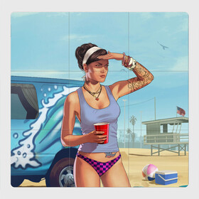 Магнитный плакат 3Х3 с принтом girl with coffee в Курске, Полимерный материал с магнитным слоем | 9 деталей размером 9*9 см | art | beach | car | game | grand theft auto v | gta 5 | gta online | sand | sky | арт | гта 5 | гта онлайн | игра | машина | небо | песок | пляж