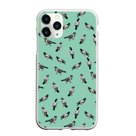 Чехол для iPhone 11 Pro Max матовый с принтом Голуби на зеленом в Курске, Силикон |  | Тематика изображения на принте: pigeon | голуби | голубь | домашние голуби | зеленый | иллюстрация | паттерн | птицы | рисунок