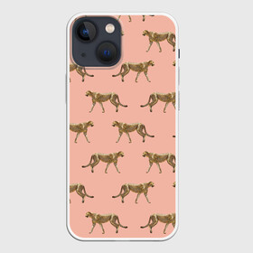 Чехол для iPhone 13 mini с принтом Гепарды на розовом в Курске,  |  | Тематика изображения на принте: африка | гепард | гепарды | иллюстрация | коты | кошки | крупные кошки | паттерн | пятна | розовый | сафари