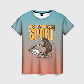 Женская футболка 3D с принтом Медведь экстремальный спорт в Курске, 100% полиэфир ( синтетическое хлопкоподобное полотно) | прямой крой, круглый вырез горловины, длина до линии бедер | медведь | медвежонок | миша | мишка | спорт | экстрим