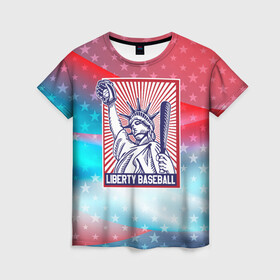 Женская футболка 3D с принтом Бейсбол Liberty city в Курске, 100% полиэфир ( синтетическое хлопкоподобное полотно) | прямой крой, круглый вырез горловины, длина до линии бедер | baseball | liberty | usa | бейсбол | либерти | либерти ситти