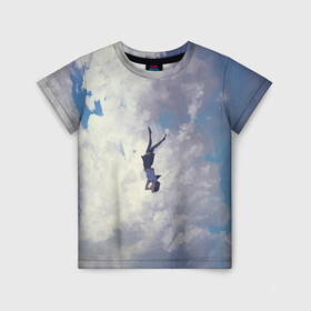 Детская футболка 3D с принтом Летящая девушка в Курске, 100% гипоаллергенный полиэфир | прямой крой, круглый вырез горловины, длина до линии бедер, чуть спущенное плечо, ткань немного тянется | fly | girl | девушка | небо | облака | полёт