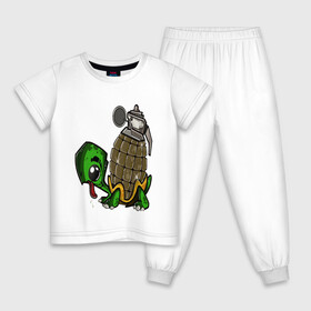 Детская пижама хлопок с принтом Explosive turtle в Курске, 100% хлопок |  брюки и футболка прямого кроя, без карманов, на брюках мягкая резинка на поясе и по низу штанин
 | взрывная | граната | забавная | опасная | черепаха