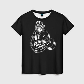 Женская футболка 3D с принтом Ironmonkey в Курске, 100% полиэфир ( синтетическое хлопкоподобное полотно) | прямой крой, круглый вырез горловины, длина до линии бедер | fitness | gorilla | gym | monkey | power | sport | strength | горилла | качалка | мощь | сила | спорт | фитнес