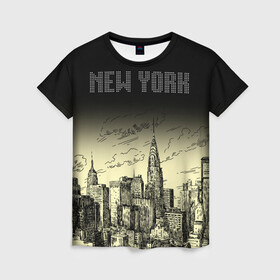 Женская футболка 3D с принтом Нью-Йорк в Курске, 100% полиэфир ( синтетическое хлопкоподобное полотно) | прямой крой, круглый вырез горловины, длина до линии бедер | new york | город | путешествие | рисунок | сша | туризм