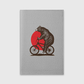 Обложка для паспорта матовая кожа с принтом Медведь на велосиеде в Курске, натуральная матовая кожа | размер 19,3 х 13,7 см; прозрачные пластиковые крепления | вело | велосипед | медведь | солнце | спорт | япония