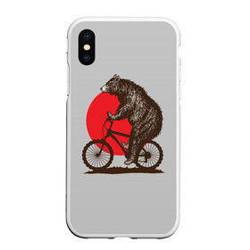 Чехол для iPhone XS Max матовый с принтом Медведь на велосиеде в Курске, Силикон | Область печати: задняя сторона чехла, без боковых панелей | вело | велосипед | медведь | солнце | спорт | япония