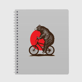 Тетрадь с принтом Медведь на велосиеде в Курске, 100% бумага | 48 листов, плотность листов — 60 г/м2, плотность картонной обложки — 250 г/м2. Листы скреплены сбоку удобной пружинной спиралью. Уголки страниц и обложки скругленные. Цвет линий — светло-серый
 | вело | велосипед | медведь | солнце | спорт | япония