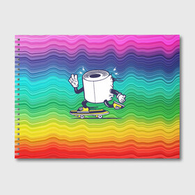 Альбом для рисования с принтом Туалетная бумага на скейте в Курске, 100% бумага
 | матовая бумага, плотность 200 мг. | Тематика изображения на принте: бумага | прикол | скейт | спорт | туалет | туалетная бумага | шутка