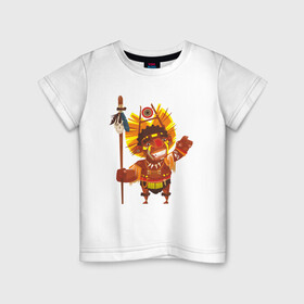 Детская футболка хлопок с принтом Вождь краснокожих в Курске, 100% хлопок | круглый вырез горловины, полуприлегающий силуэт, длина до линии бедер | америка | вождь | вождь племени | индеец | копье | костюм индейца | племя
