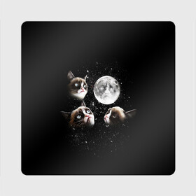 Магнит виниловый Квадрат с принтом ГРУСТНЫЕ ЛУННЫЕ КОТЫ в Курске, полимерный материал с магнитным слоем | размер 9*9 см, закругленные углы | cat | cosmo | face | memes | night | sky | stars | голова | звезды | интернет | космос | коты | кошки | лицо | луна | мем | ночь | отражение | прикол | рисунок