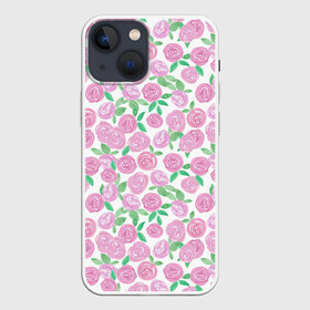 Чехол для iPhone 13 mini с принтом Розовые акварельные розы в Курске,  |  | акварель | акварельные цветы | детский | для женщин | модный | розовый | розы | цветы