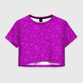 Женская футболка Crop-top 3D с принтом Яркий цветочный неоновый узор в Курске, 100% полиэстер | круглая горловина, длина футболки до линии талии, рукава с отворотами | детский | женский | малиновый | неоновый узор | розы | ярко розовый