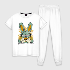 Женская пижама хлопок с принтом Безумный кролик в Курске, 100% хлопок | брюки и футболка прямого кроя, без карманов, на брюках мягкая резинка на поясе и по низу штанин | rabbit | безумие | животное | заяц | зверь | крол | кролик | трус
