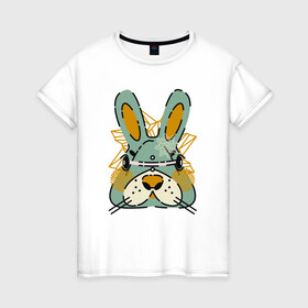 Женская футболка хлопок с принтом Безумный кролик в Курске, 100% хлопок | прямой крой, круглый вырез горловины, длина до линии бедер, слегка спущенное плечо | rabbit | безумие | животное | заяц | зверь | крол | кролик | трус