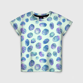Детская футболка 3D с принтом Драгоценные синие камни  в Курске, 100% гипоаллергенный полиэфир | прямой крой, круглый вырез горловины, длина до линии бедер, чуть спущенное плечо, ткань немного тянется | Тематика изображения на принте: абстракция | драгоценные камни | зеленый | нежный принт | синий | сияние | фиолетовый | цвет